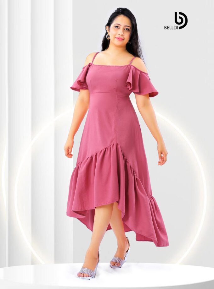 COLD SHOULDER SQUARE NECK LONG DRESS