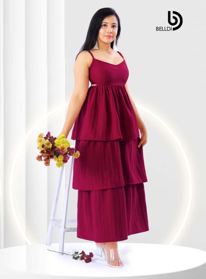 V-NECK SPAGHETTI STRAP LAYERED LONG DRESS