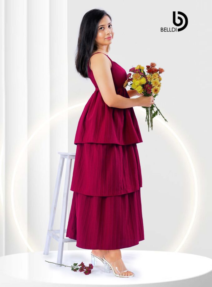 V-NECK SPAGHETTI STRAP LAYERED LONG DRESS