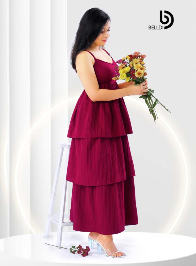 V-NECK SPAGHETTI STRAP LAYERED LONG DRESS