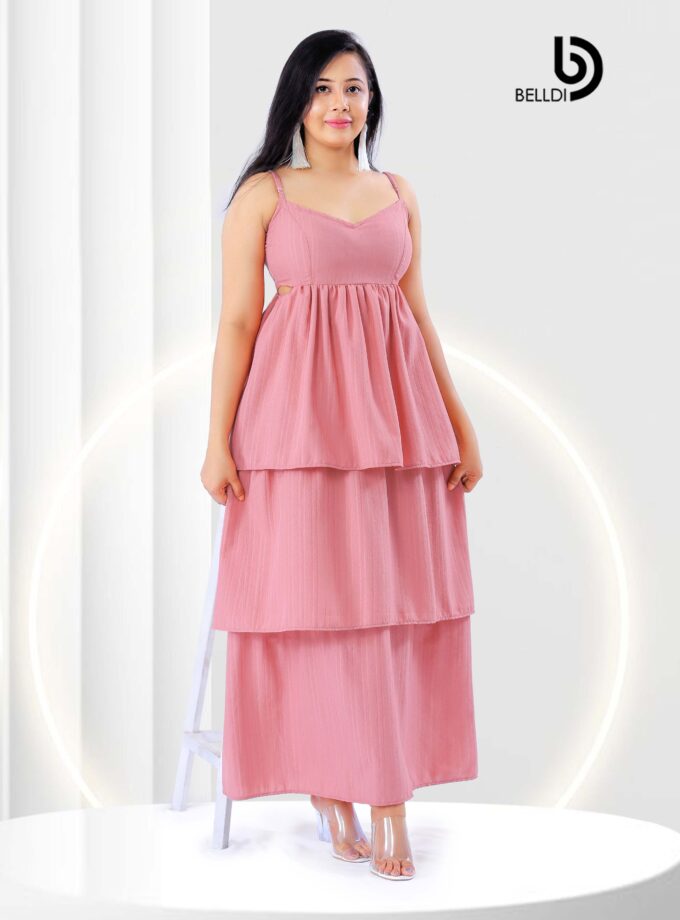 V-NECK SPAGHETTI STRAP LAYERED LONG DRESS