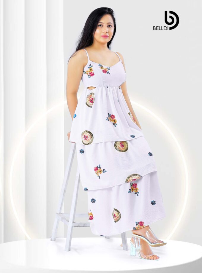 V-NECK SPAGHETTI STRAP FLORAL LAYERED LONG DRESS