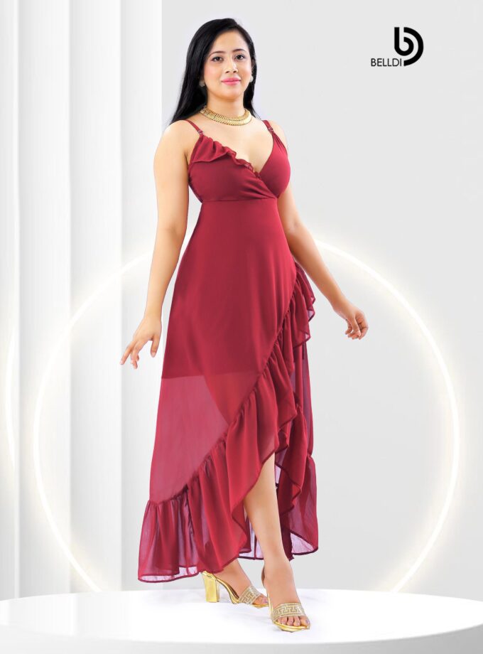 CROSS NECK SPAGHETTI STRAPS LONG DRESS