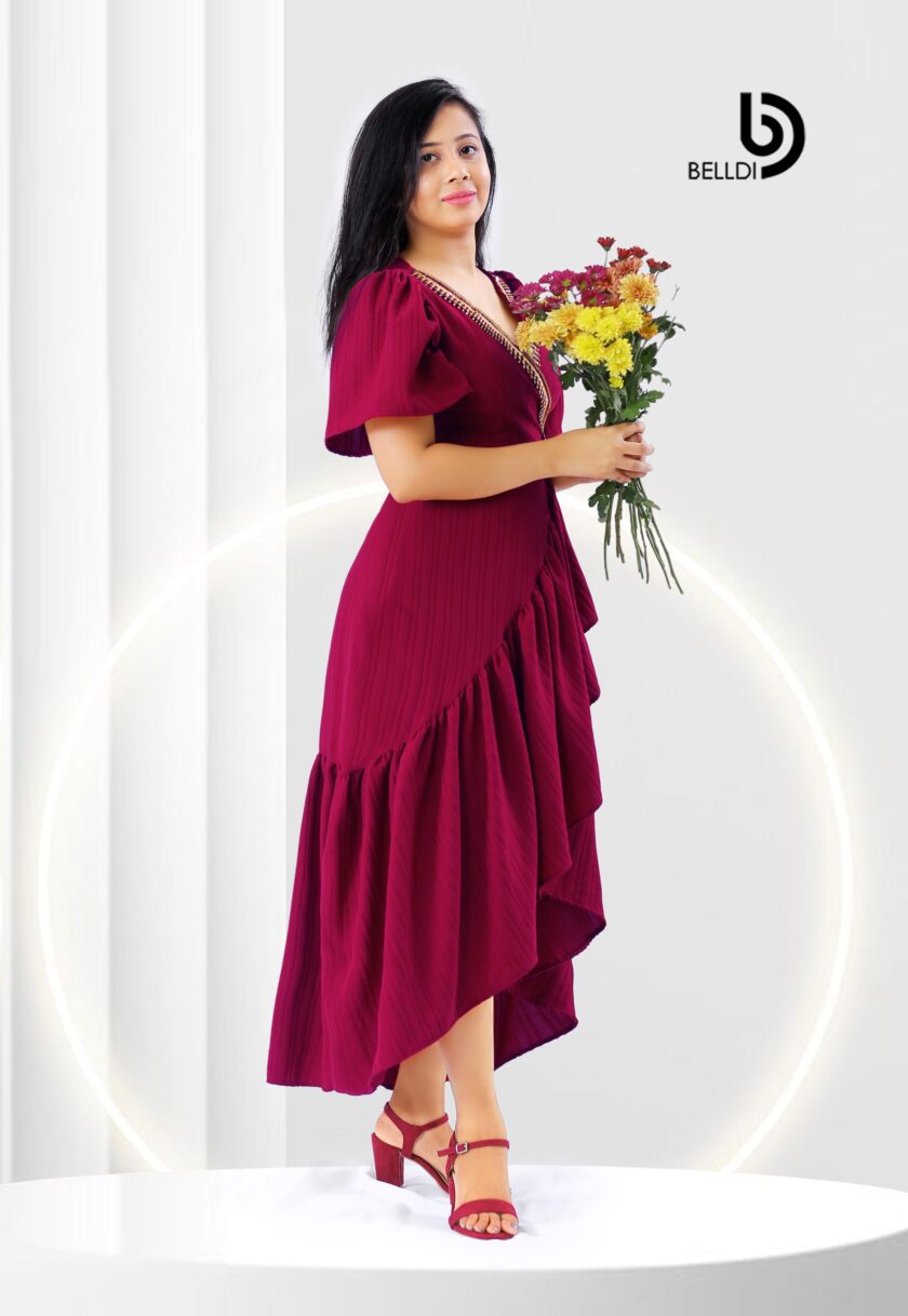 CROSS NECK BUTTERFLY SLEEVE LONG DRESS - Image 2