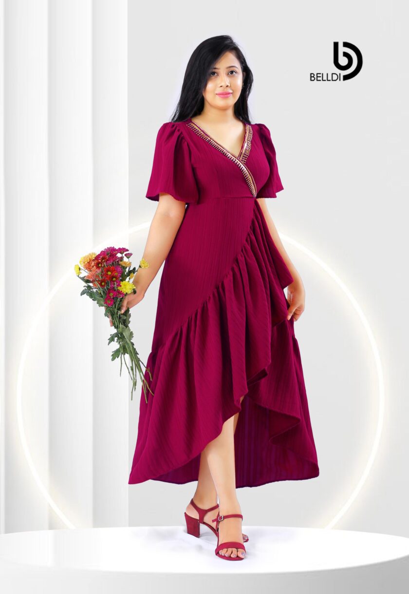 CROSS NECK BUTTERFLY SLEEVE LONG DRESS