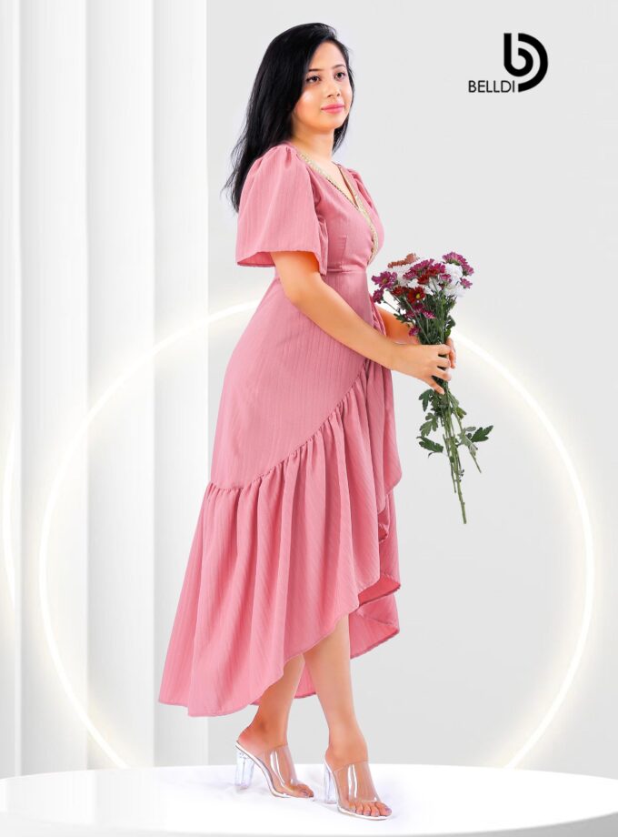 CROSS NECK BUTTERFLY SLEEVE LONG DRESS