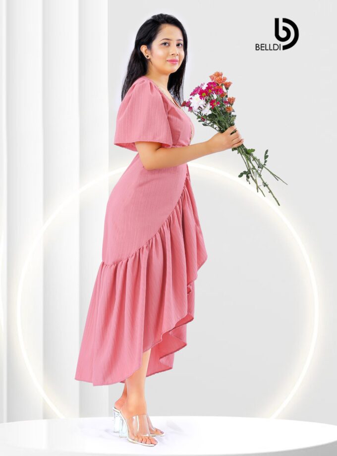 CROSS NECK BUTTERFLY SLEEVE LONG DRESS