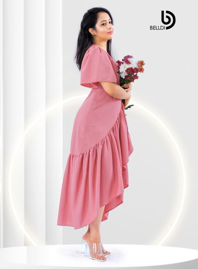 CROSS NECK BUTTERFLY SLEEVE LONG DRESS