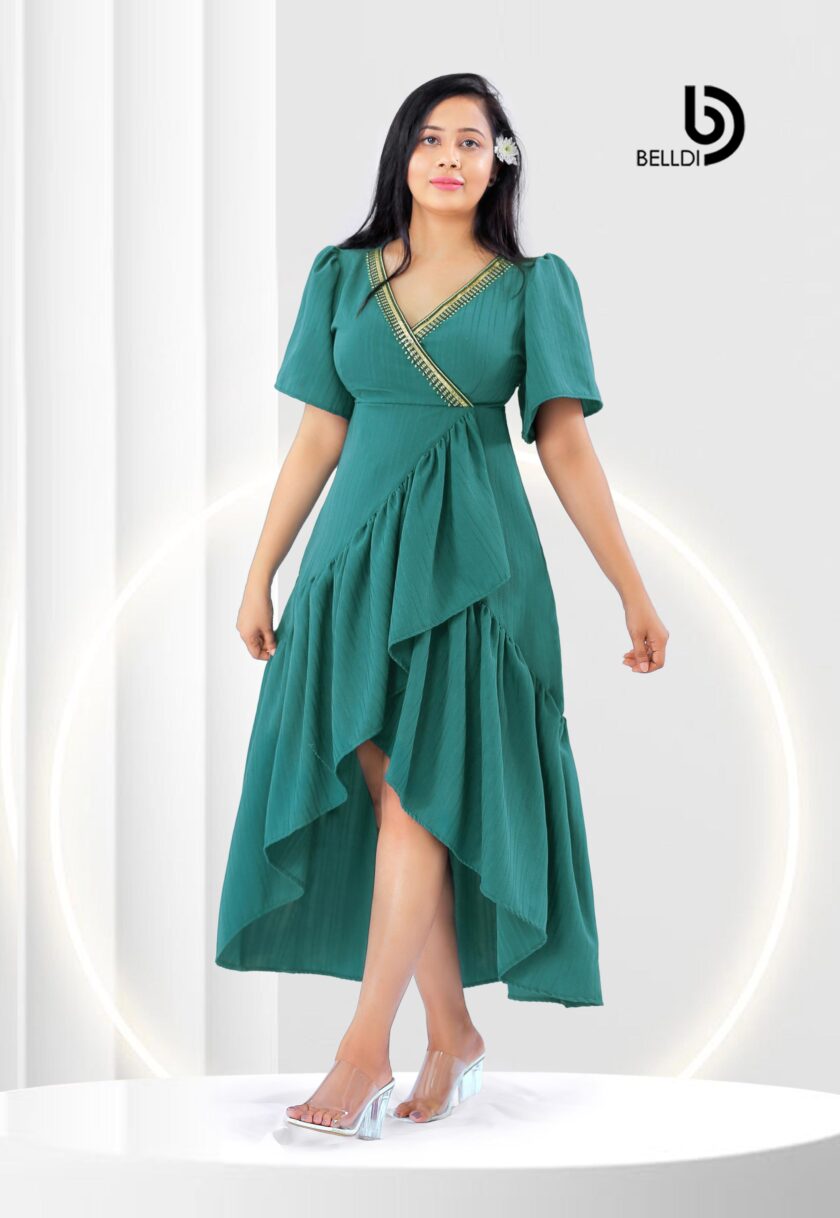 CROSS NECK BUTTERFLY SLEEVE LONG DRESS