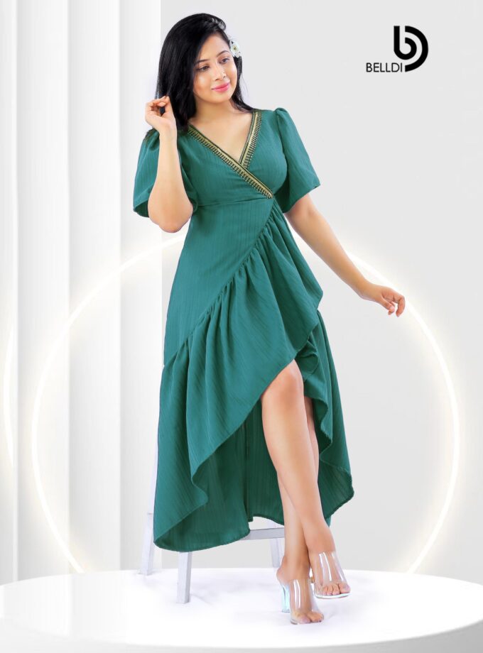 CROSS NECK BUTTERFLY SLEEVE LONG DRESS