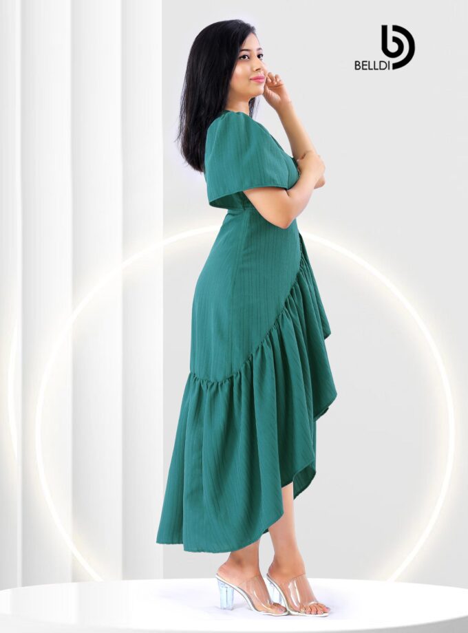 CROSS NECK BUTTERFLY SLEEVE LONG DRESS