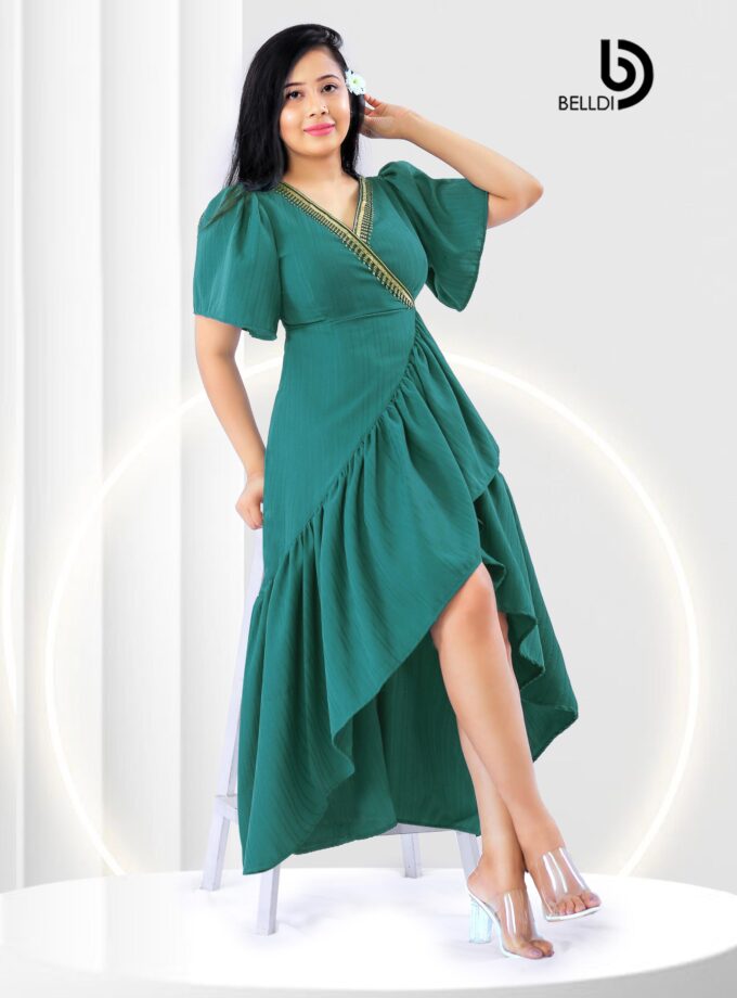 CROSS NECK BUTTERFLY SLEEVE LONG DRESS