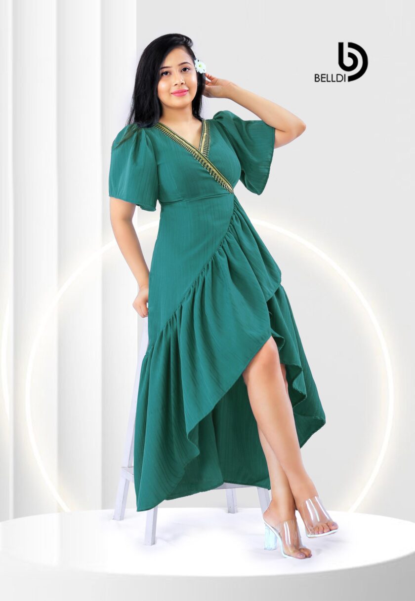 CROSS NECK BUTTERFLY SLEEVE LONG DRESS - Image 4