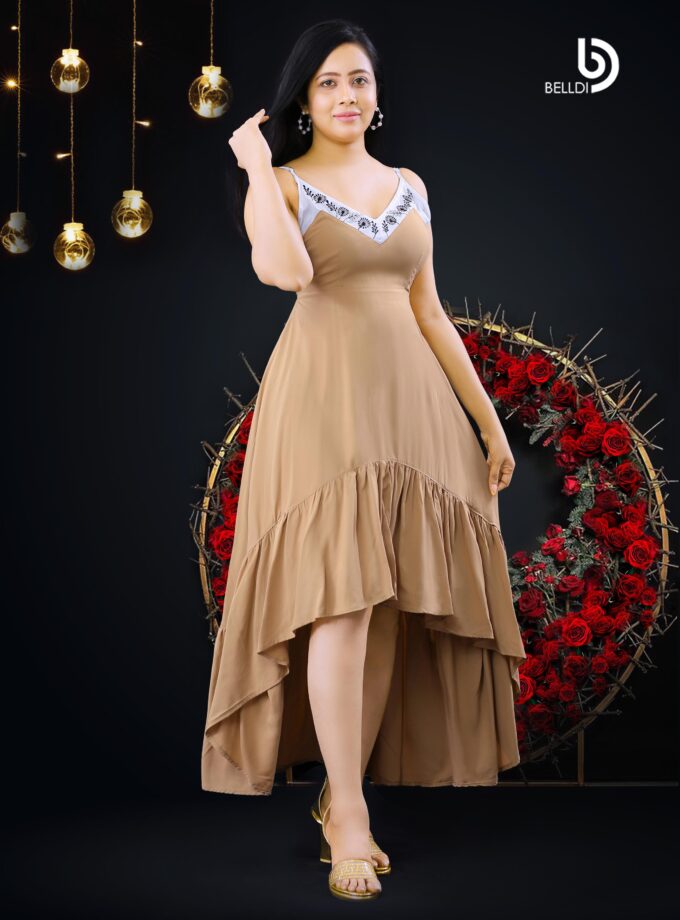 V-NECK SPAGHETTI STRAP HIGH LOW DRESS