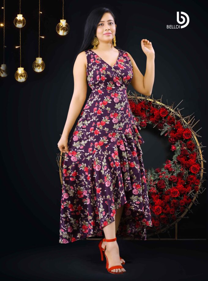 CROSS NECK SLEEVELES FLORAL LONG DRESS