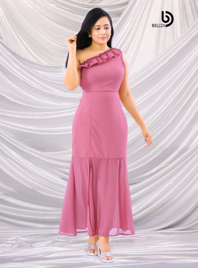 ONE SHOULDER SIDE SPLIT LONG DRESS
