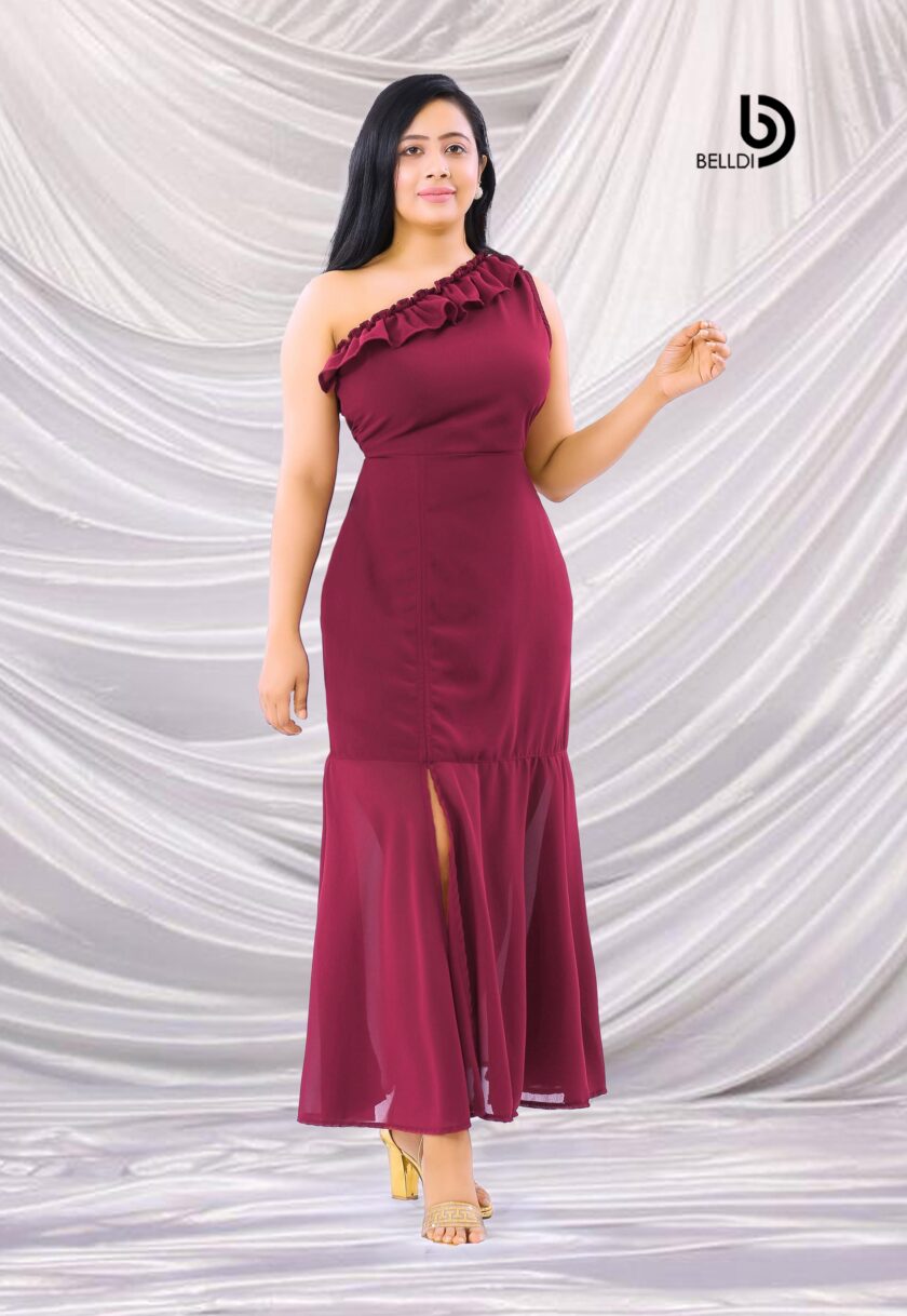 ONE SHOULDER SIDE SPLIT LONG DRESS