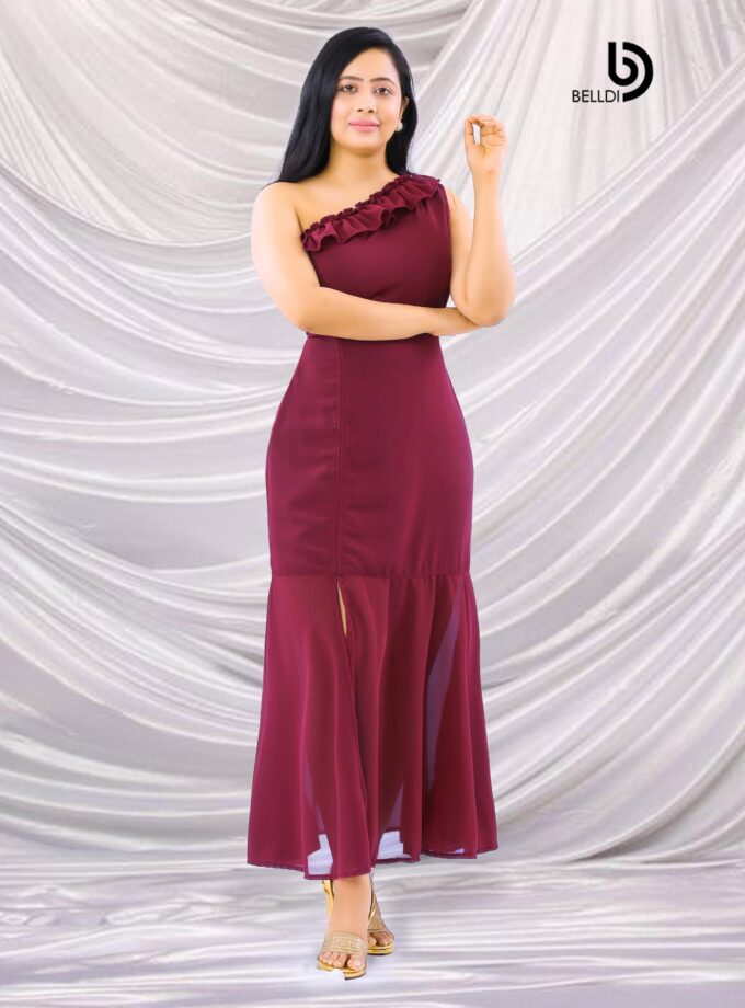 ONE SHOULDER SIDE SPLIT LONG DRESS