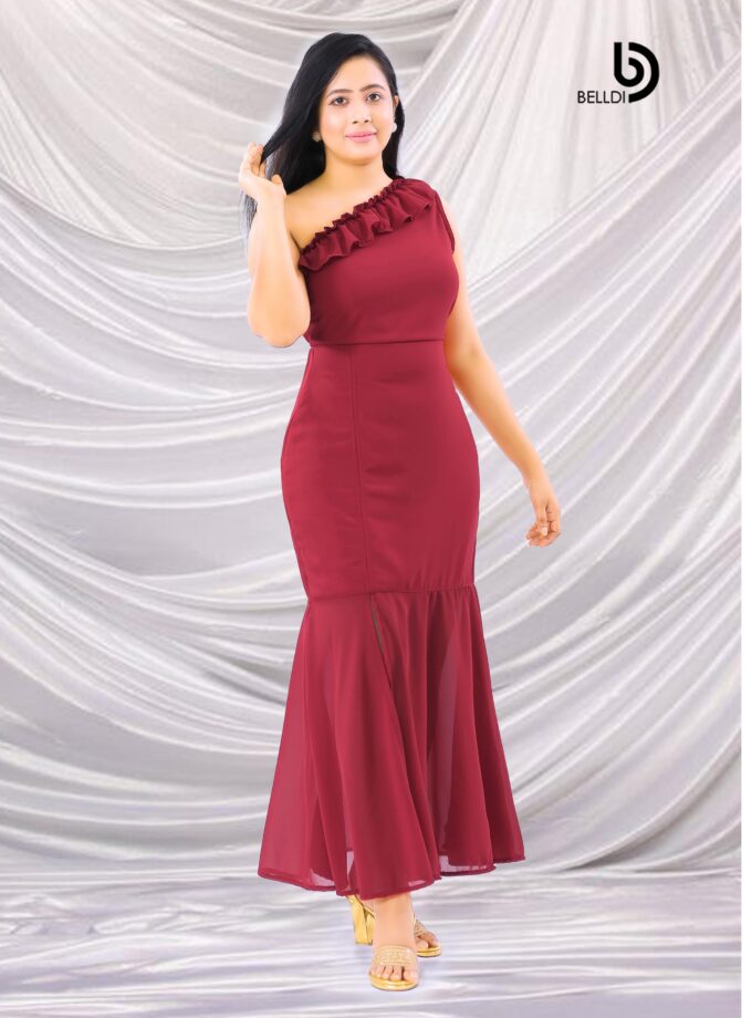 ONE SHOULDER SIDE SPLIT LONG DRESS