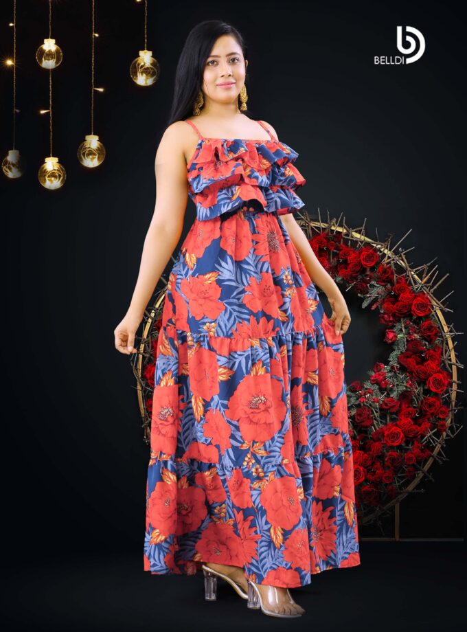 SPAGHETTI STRAP LAYERED RUFFLE MAXI DRESS