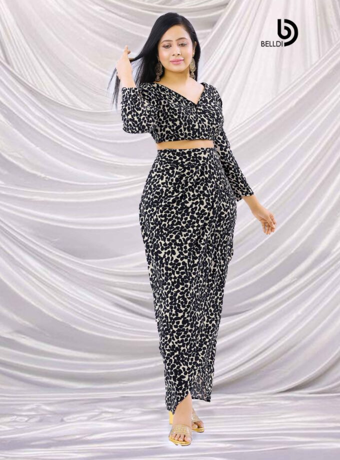 CROSS NECK LONG SLEEVE TOP AND HIGH WAIST SKIRT