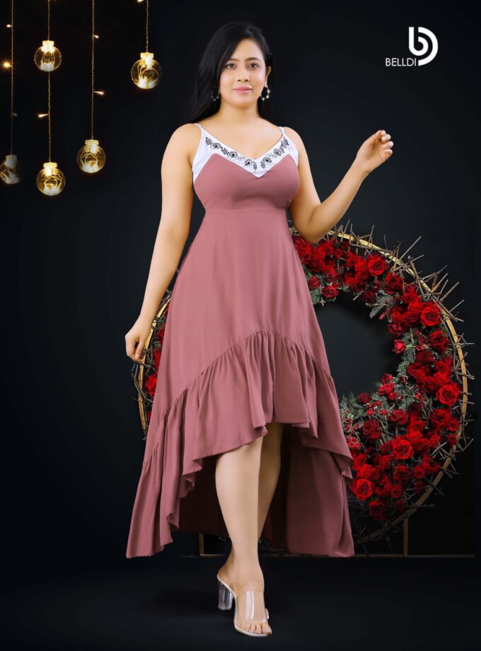 V-NECK SPAGHETTI STRAP HIGH LOW DRESS