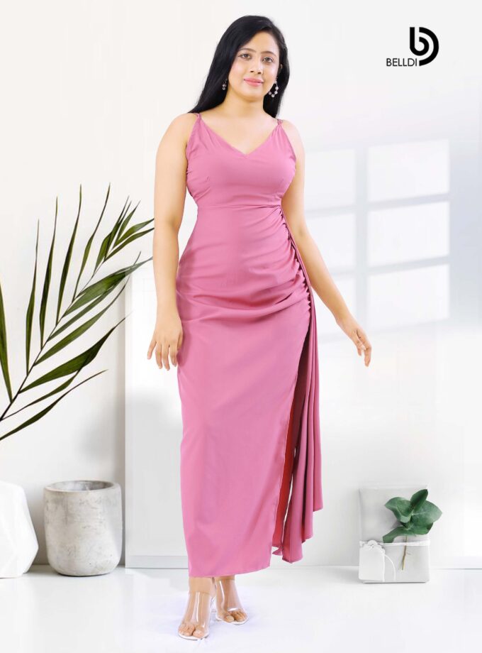 SIDE SPLIT SPAGHETTI STRAP V-NECK LONG DRESS