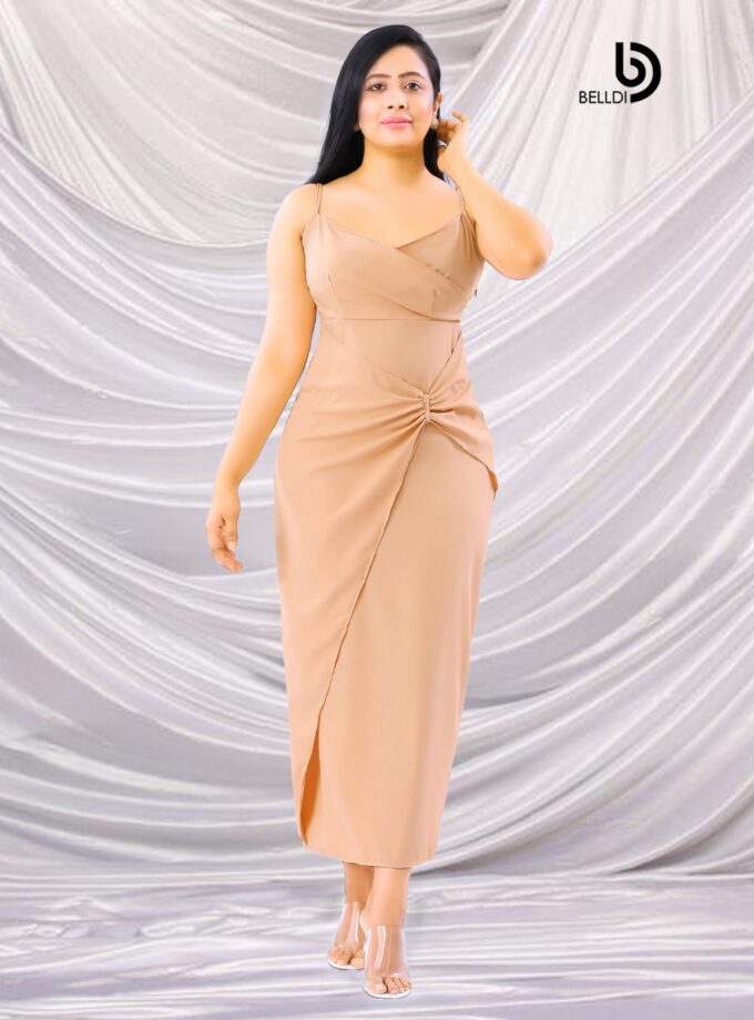 SIDE TWIST SPAGHETTI STRAP CROSS NECK LONG DRESS