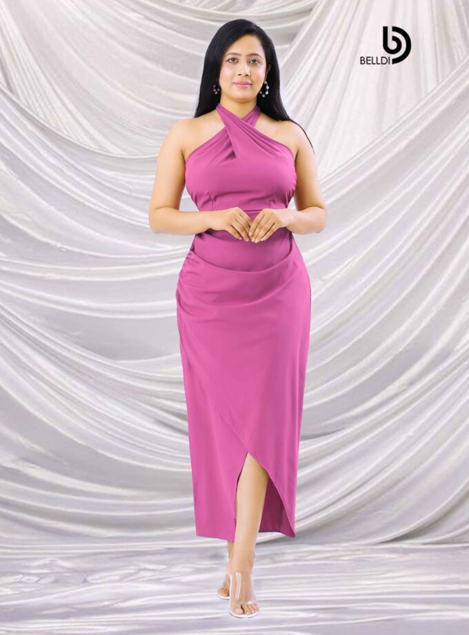 HALTER NECK PINK LONG DRESS