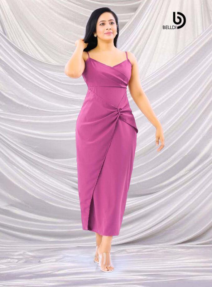 SIDE TWIST SPAGHETTI STRAP CROSS NECK LONG DRESS