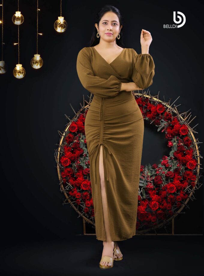 CROSS NECK LONG SLEEVE TOP AND HIGH WAIST SKIRT