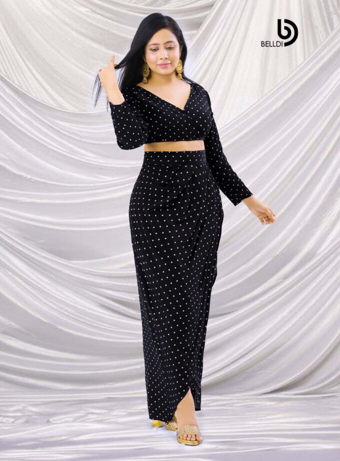 CROSS NECK LONG SLEEVE TOP AND HIGH WAIST SKIRT
