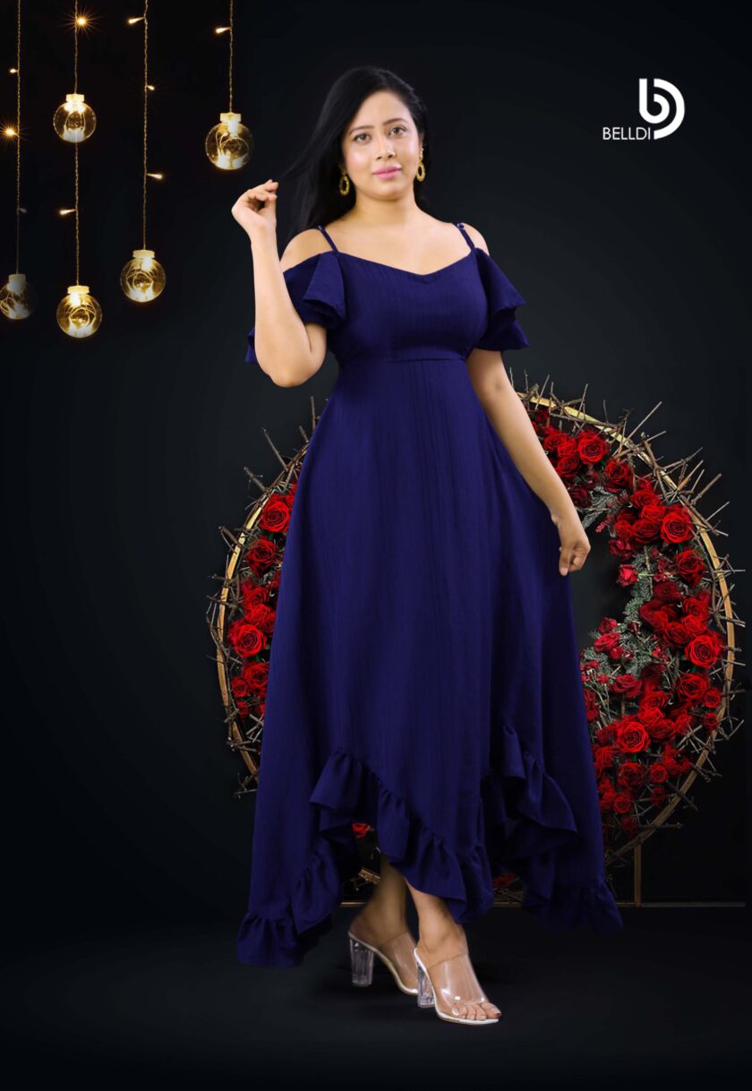 COLD SHOULDER BLUE LONG DRESS