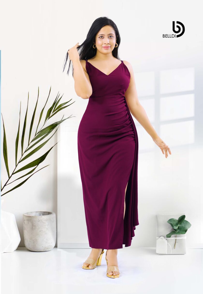 SIDE SPLIT SPAGHETTI STRAP V-NECK LONG DRESS
