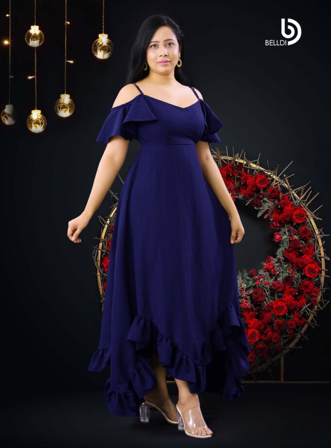 COLD SHOULDER BLUE LONG DRESS