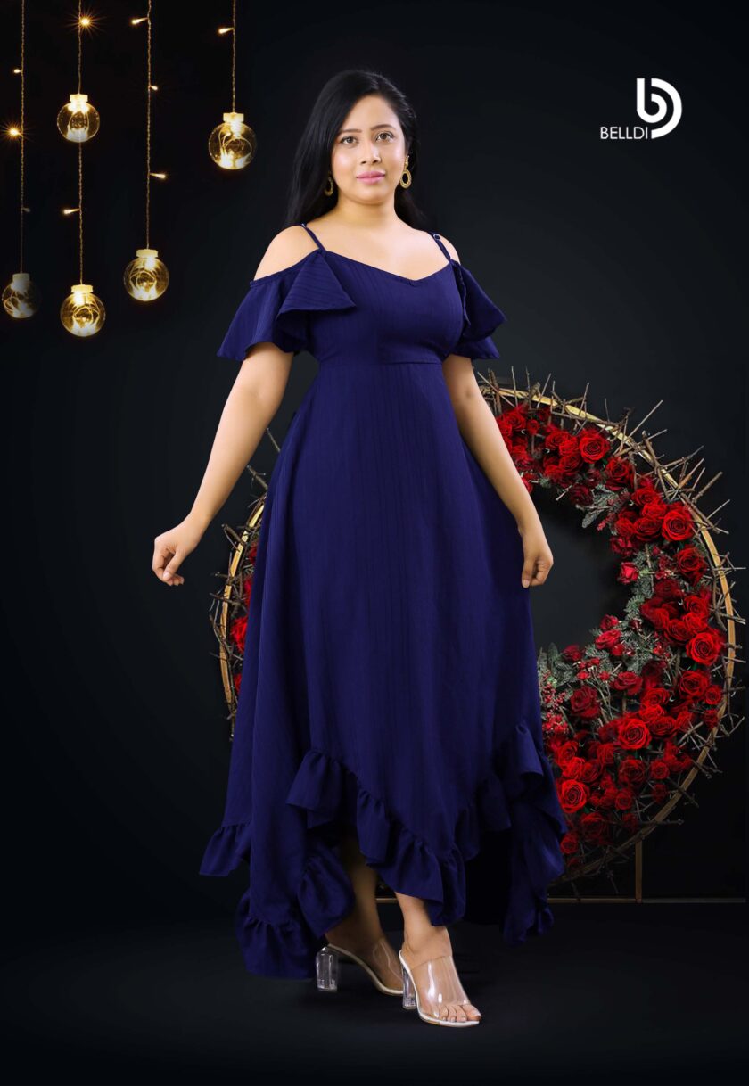 COLD SHOULDER BLUE LONG DRESS - Image 2