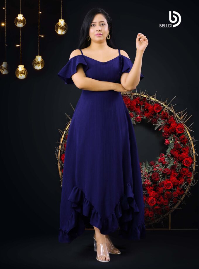 COLD SHOULDER BLUE LONG DRESS