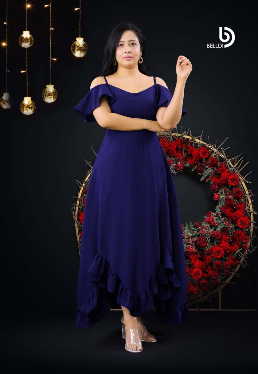COLD SHOULDER BLUE LONG DRESS - Image 3