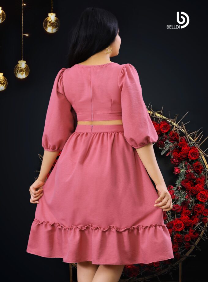 BISHOP SLEEVE V-NECK SHORT FROCK