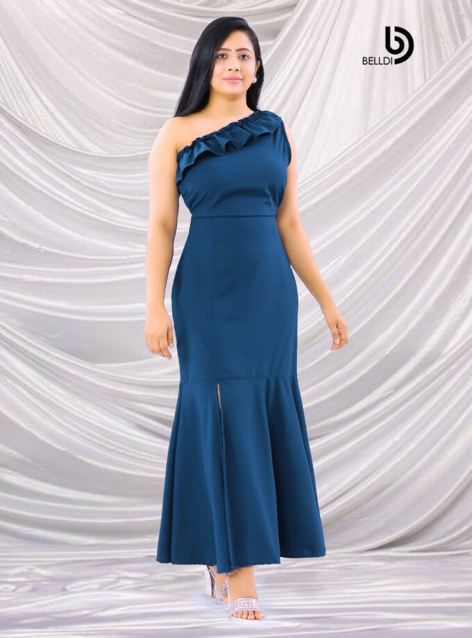 ONE SHOULDER SIDE SPLIT LONG DRESS