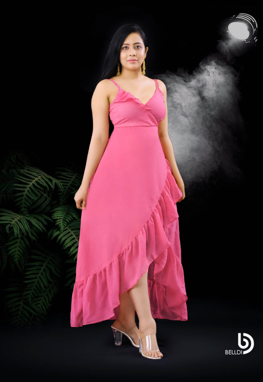 CROSS NECK SPAGHETTI STRAP LONG DRESS