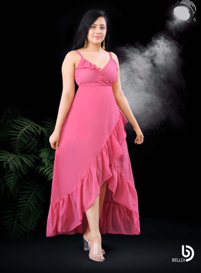 CROSS NECK SPAGHETTI STRAP LONG DRESS