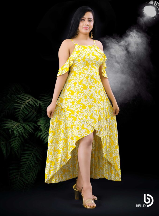 COLD SHOULDER HIGH LOW FLORAL DRESS