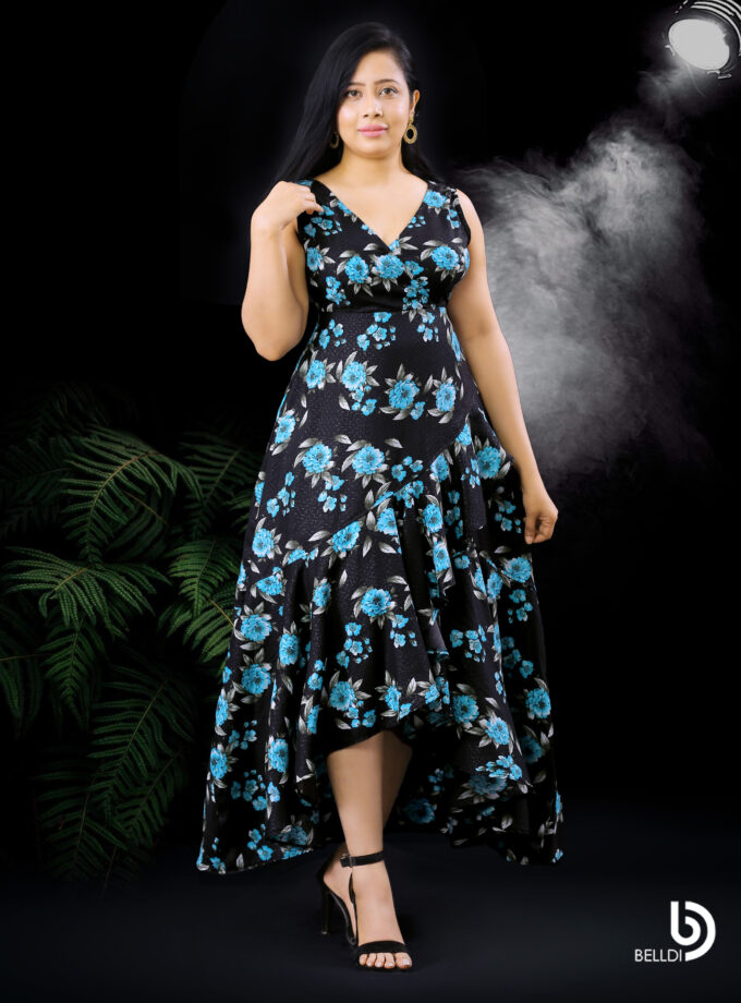 CROSS NECK SLEEVELES FLORAL LONG DRESS