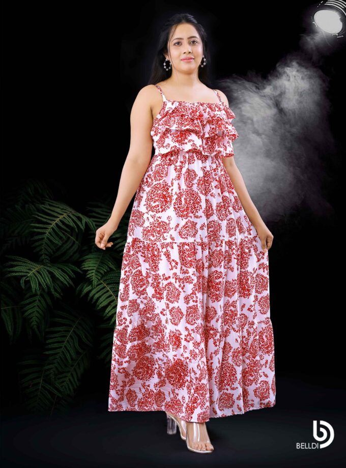 SPAGHETTI STRAP LAYERED RUFFLE MAXI DRESS