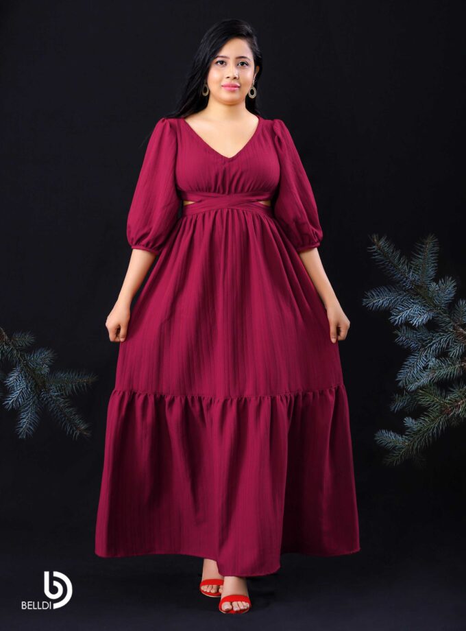 BISHOP SLEEVE V-NECK LONG FROCK