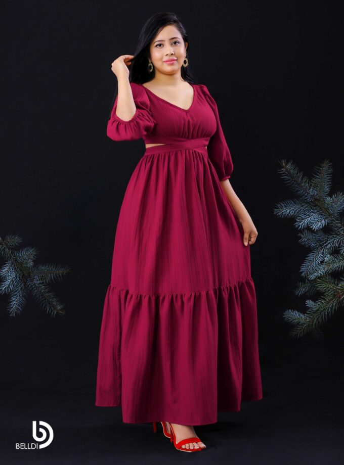 BISHOP SLEEVE V-NECK LONG FROCK