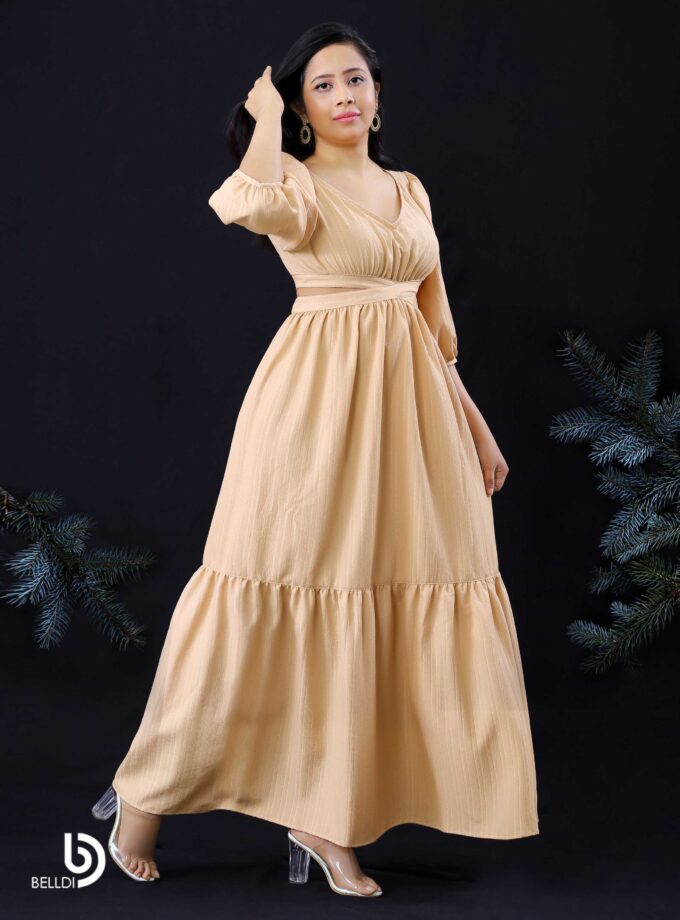 BISHOP SLEEVE V-NECK LONG FROCK