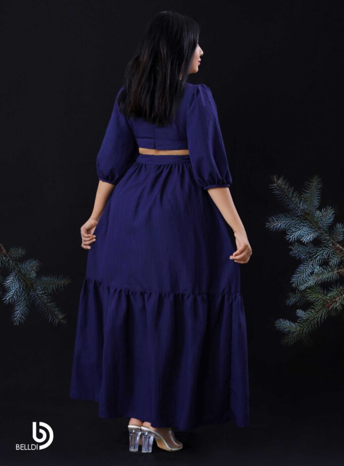 BISHOP SLEEVE V-NECK LONG BLUE FROCK