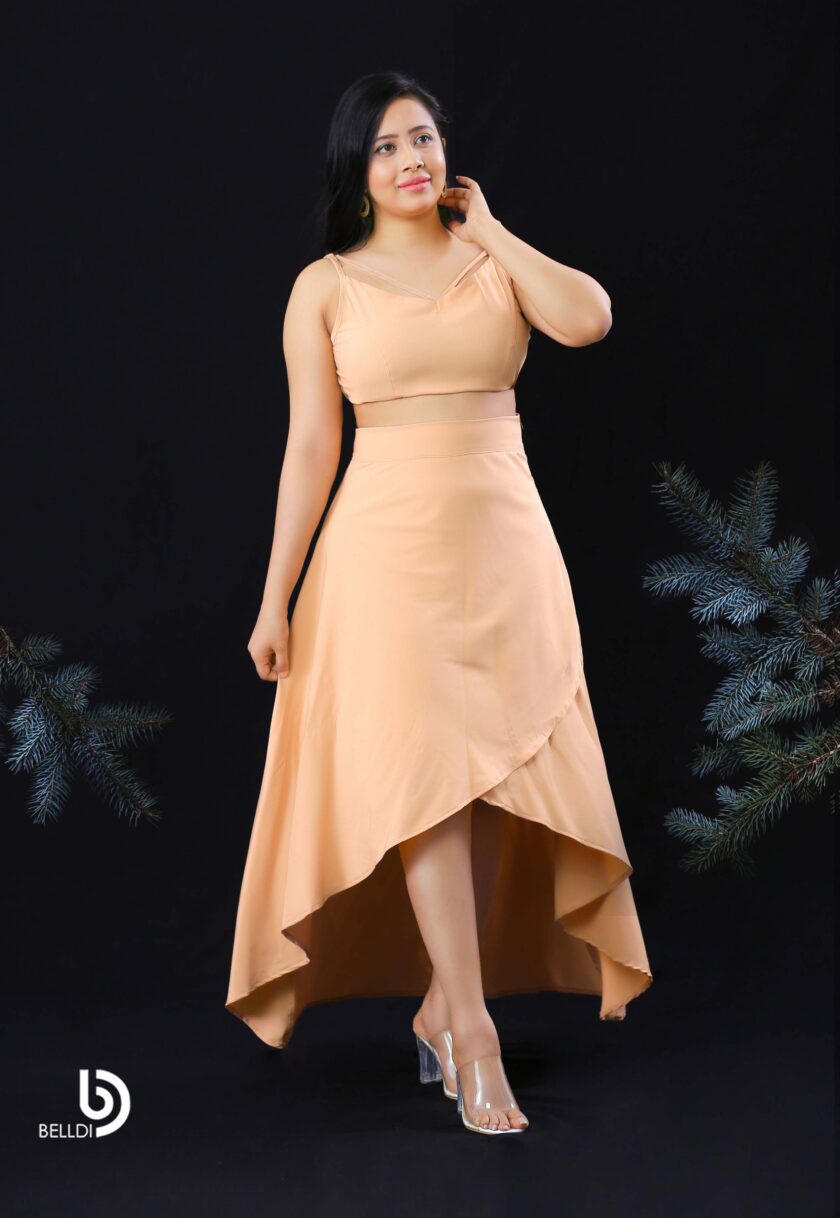 V NECK SPAGHETTI STRAP TOP AND HIGH WAIST SKIRT